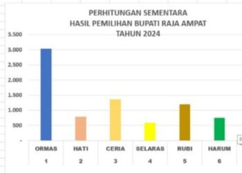 Hasil real count sementara perolehan Pilkada Bupati Raja Ampat 2024. Rabu 27 November 2024.(Foto/Ist.MataPapua)